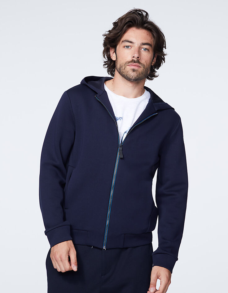 Blauw vest in technische sweatstof met capuchon Heren-1
