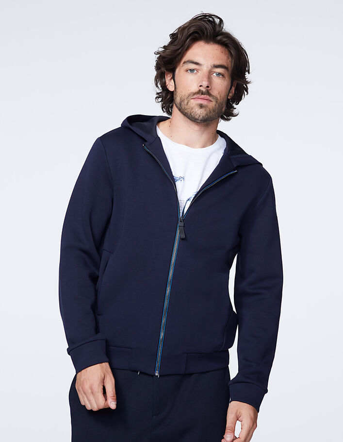 Men’s navy tech sweatshirt fabric hooded cardigan - IKKS