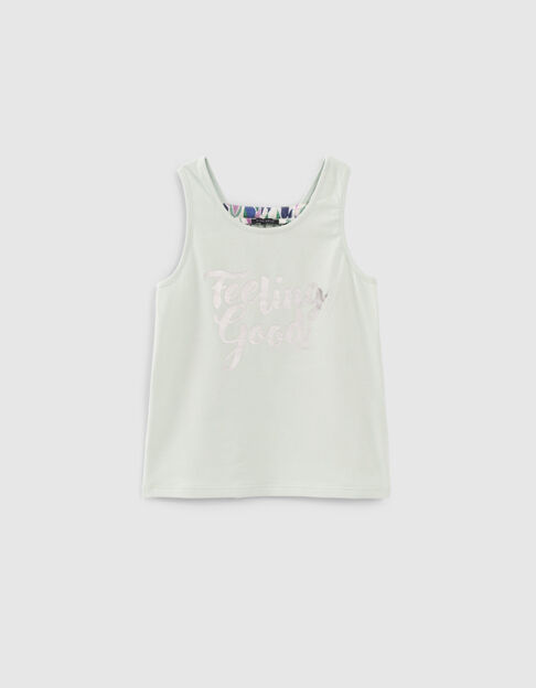 Camiseta de tirantes aguamarina mensaje plateado niña