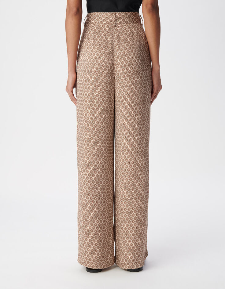 Pantalon large beige motif g&eacute;om&eacute;trique Femme-3