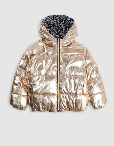 Girl's reversible jacket gold and floral print velvet - IKKS