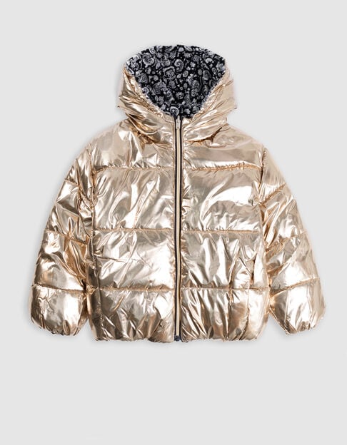 Girl's reversible jacket gold and floral print velvet - IKKS