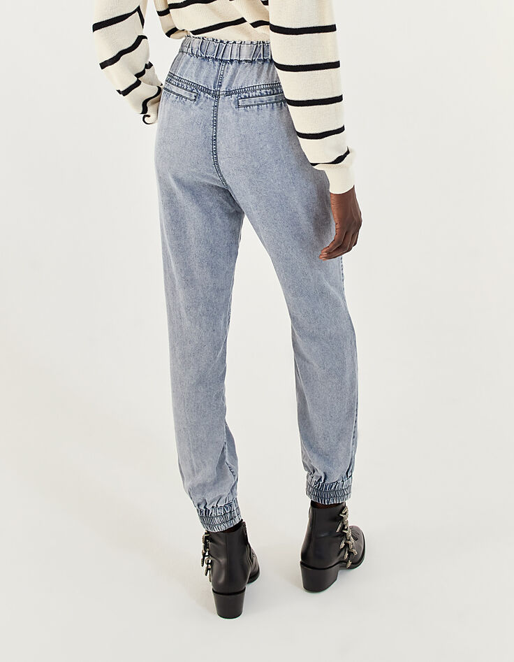 Joggerbroek in blauwe tencel acid wash dames-3