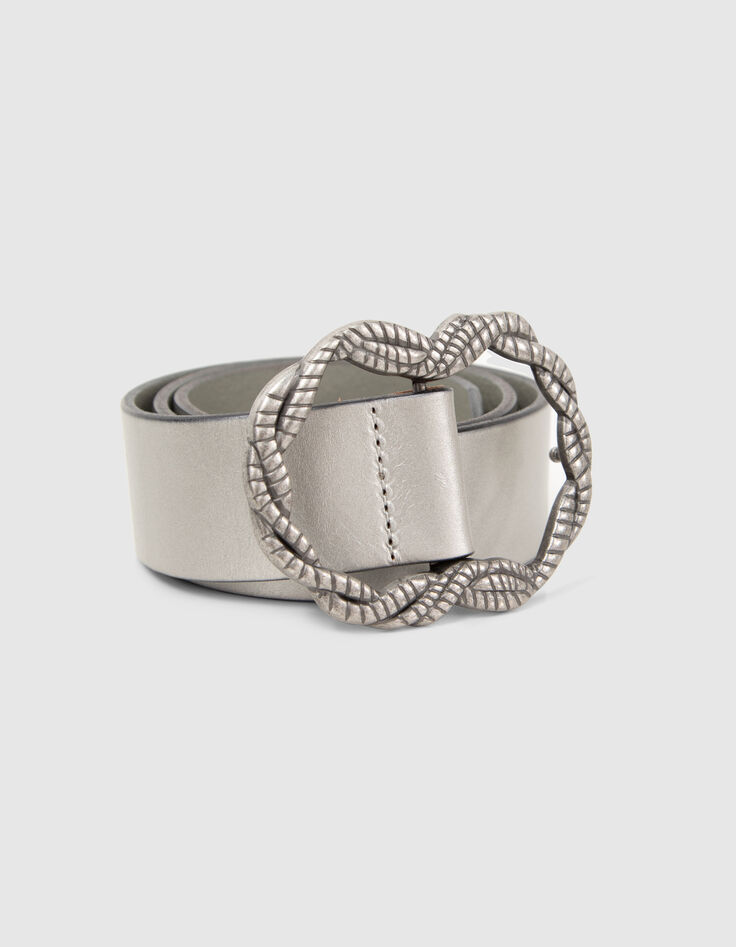 Ceinture robe en cuir argenté à boucle torsadée Femme -2