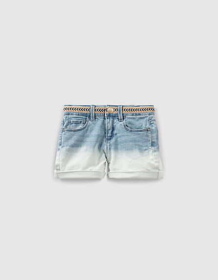 Girls' light blue deepdye embroidered organic denim shorts