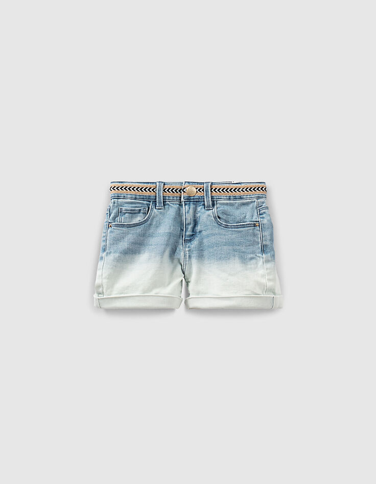 Girls' light blue deepdye embroidered organic denim shorts-1 Girls' light blue deepdye embroidered organic denim shorts-1