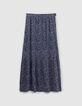 Jupe longue marine imprimé fleurs bleues Femme-1