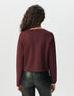 Women’s burgundy knit short cardigan with patch pockets-3