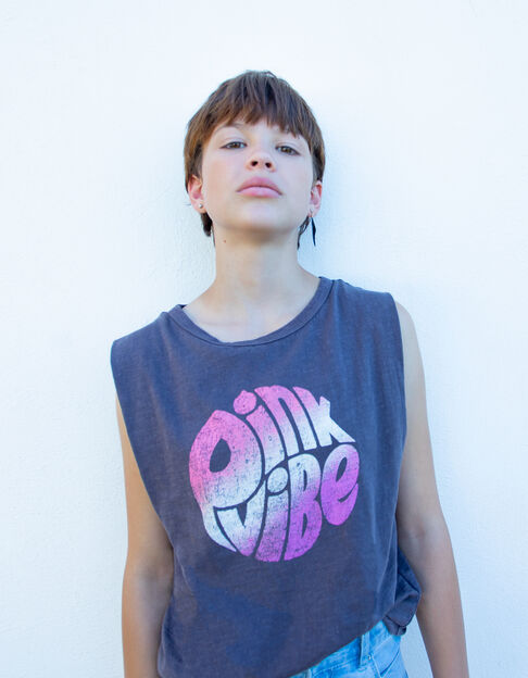 Girls’ grey vintage-vibe slogan organic T-shirt