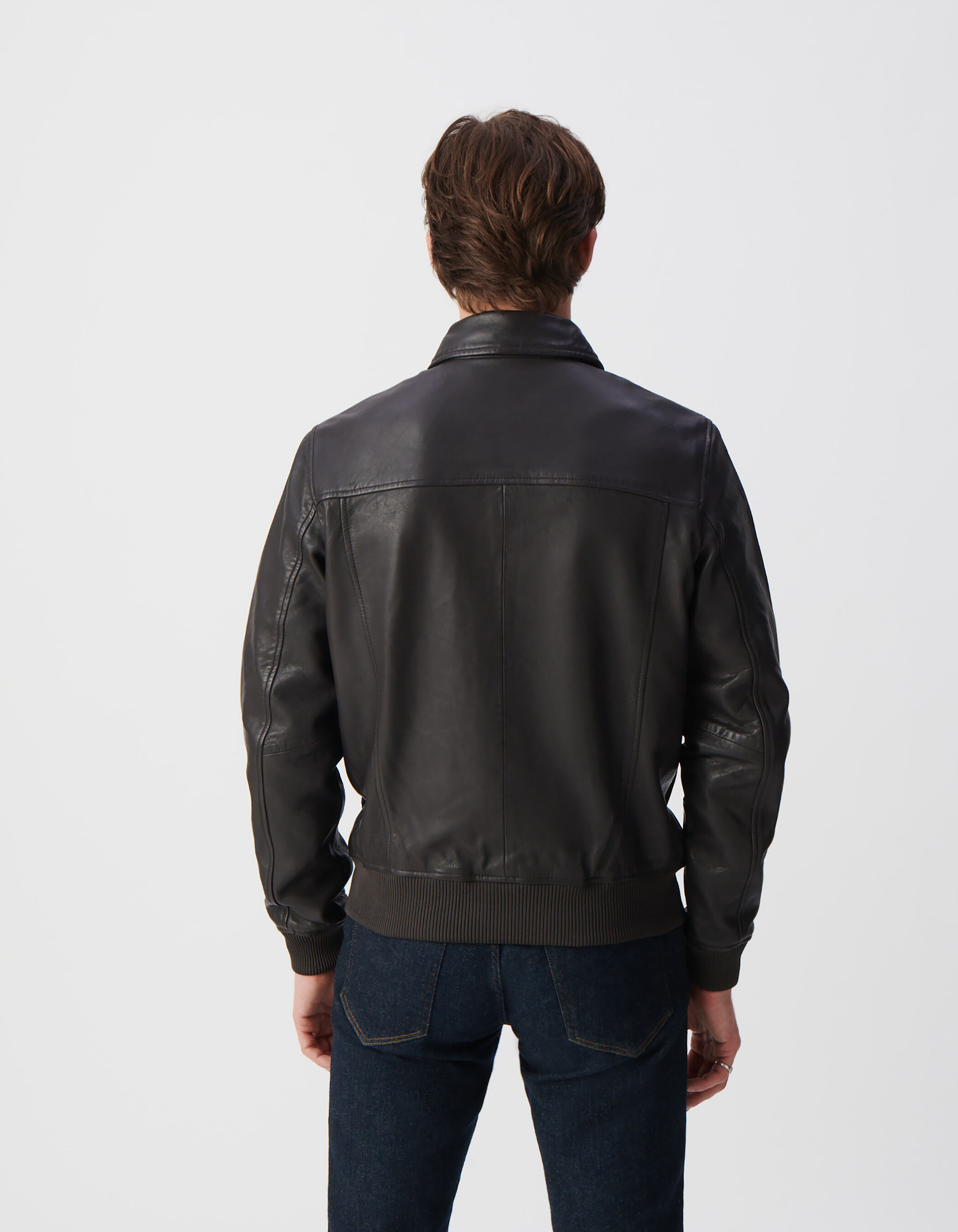 Blouson aviateur cafe noir en cuir certifie Homme IKKS