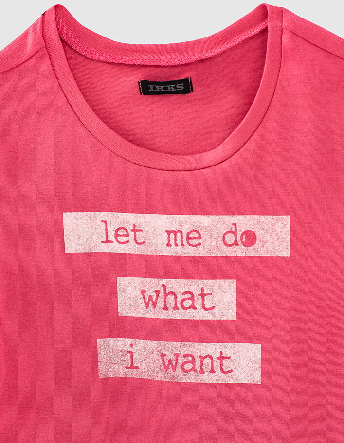 T-shirt fuchsia coton bio à message avec chouchou fille - IKKS