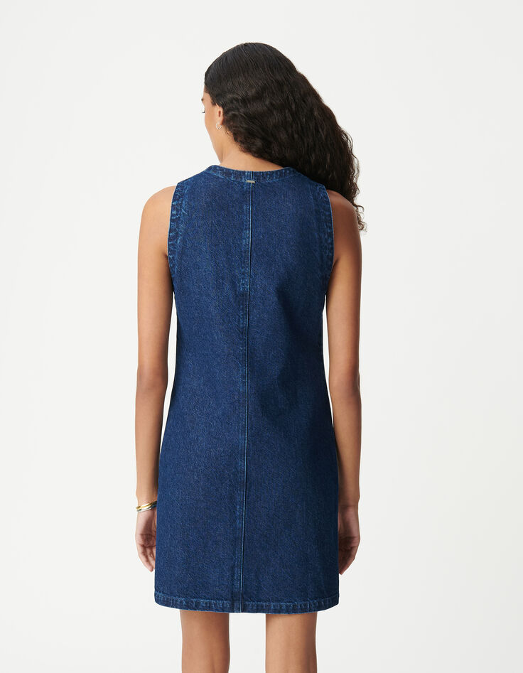 Blue waterless denim sack dress with patch pockets-3