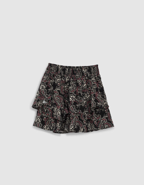 Girls’ black Paisley print ruffled short skirt - IKKS