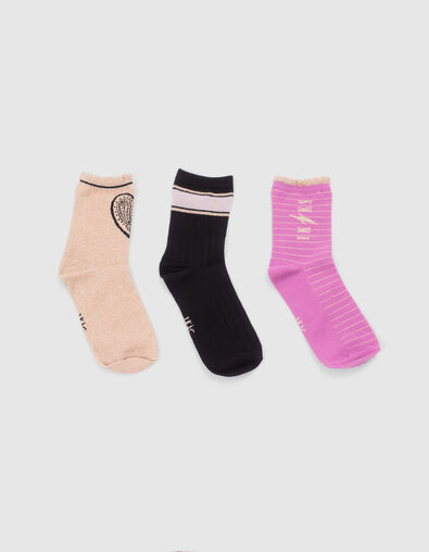Chaussettes noires, violettes et dorées fille - IKKS