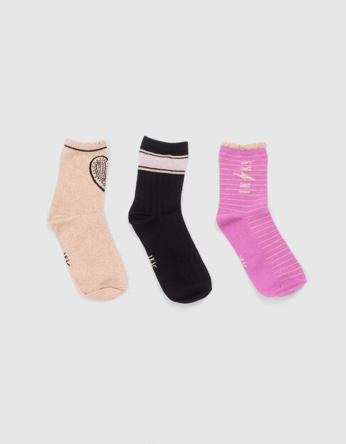 Girls’ black/purple/gold socks