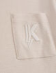 Beiges Jacquard-Jungen-T-Shirt mit gestickter Tasche-7