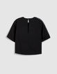 Top fluide noir dentelle manches Femme-6