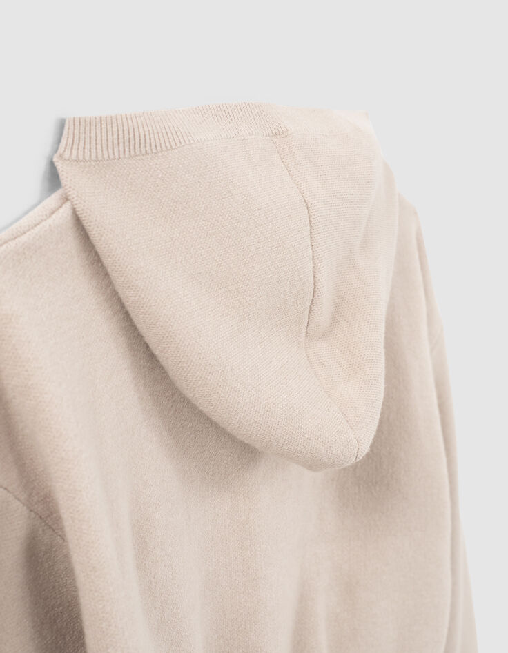 Pull cropped beige clair tricot &agrave; capuche fille -6