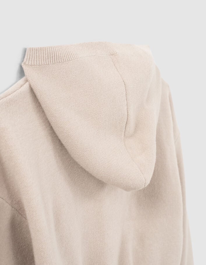 Pull cropped beige clair tricot à capuche fille -7