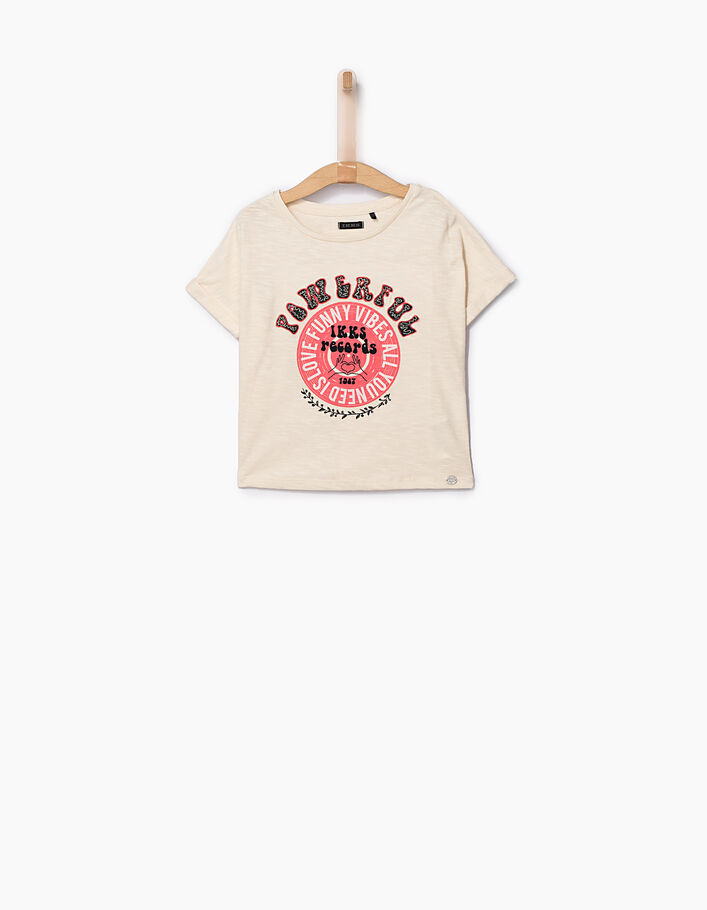 Girls’ light beige, IKKS record T-shirt-2