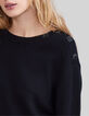 Schwarzer Damenstrickpullover mit Strasskn&ouml;pfen-3