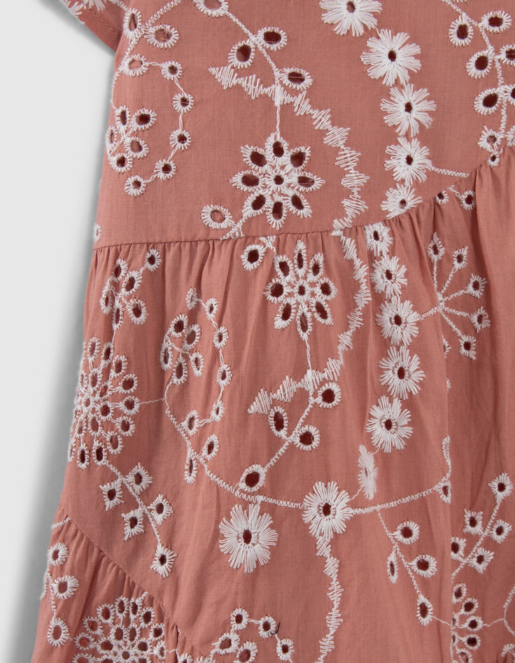 Girls’ old pink organic cotton dress, embroidered flowers-5