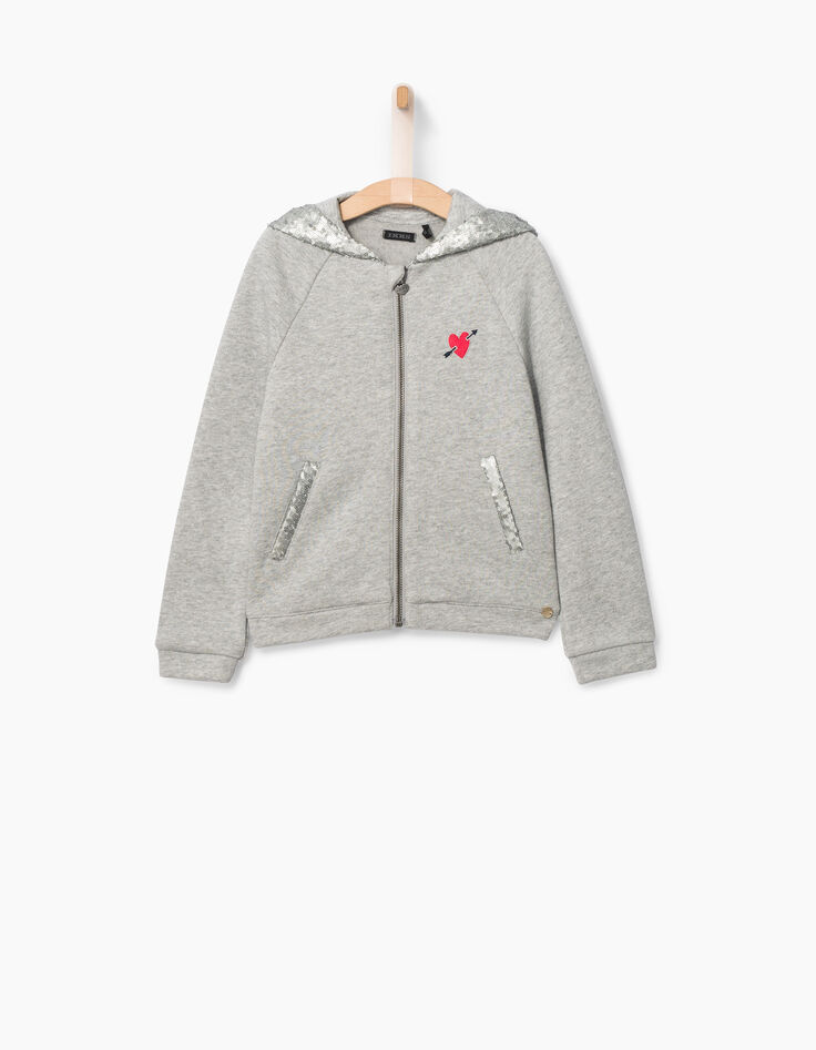 Cardigan gris à capuche sequins fille-2
