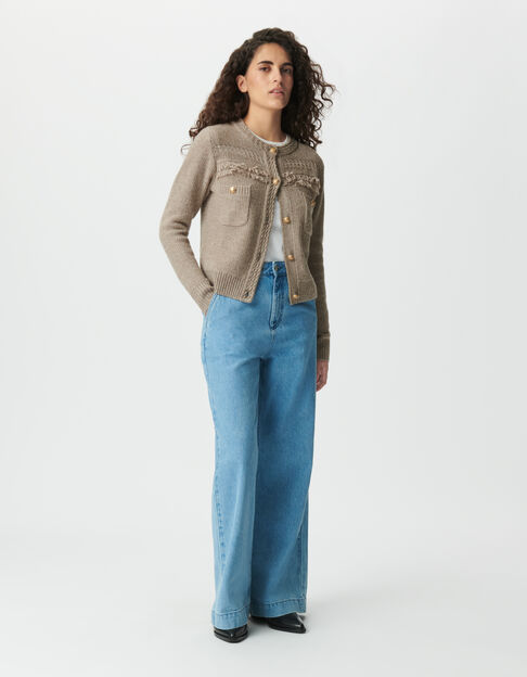 Cárdigan beige punto flecos botones dorados mujer - IKKS