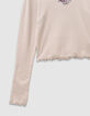 Beiges Mädchen-Kapuzenshirt Rippstick Rosen-7