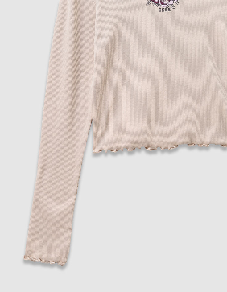 Beiges Mädchen-Kapuzenshirt Rippstick Rosen-7
