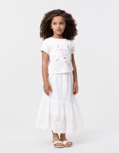 T-shirt blanc coton bio dentelle et broderies fille - IKKS