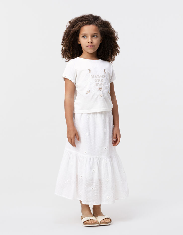 T-shirt blanc coton bio dentelle et broderies fille-1