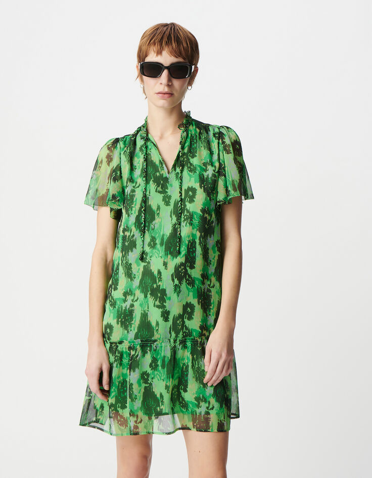 Grünes, locker sitzendes Kleid mit abstraktem Muster für Damen-2
