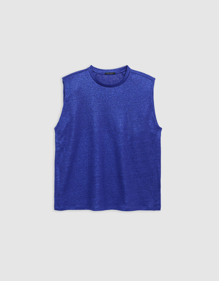 Elektrisch-blaues Leinen-T-Shirt aus Folienstrick für -6