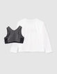 Weißes 2-in-1-Mädchenshirt mit grauem BH-3