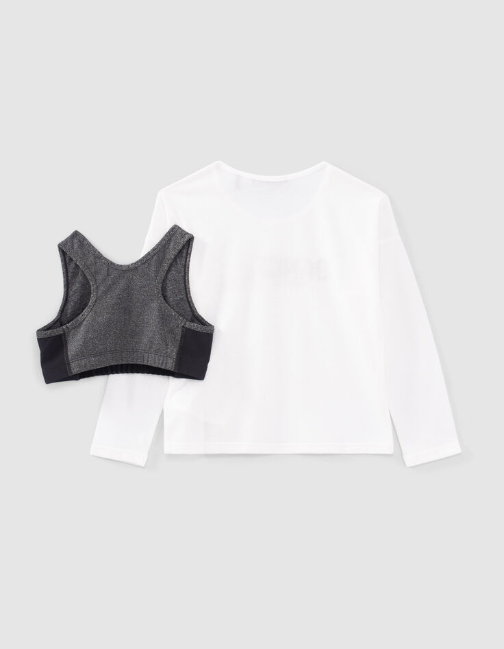 Weißes 2-in-1-Mädchenshirt mit grauem BH-3