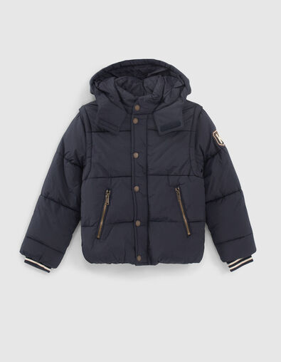 Boys' navy fur-lined hooded padded jacket - IKKS