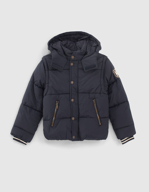 Boys' navy fur-lined hooded padded jacket