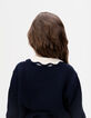 Blau Mädchenstrickpulli ecru Paillettenbuchstaben Kragen-2