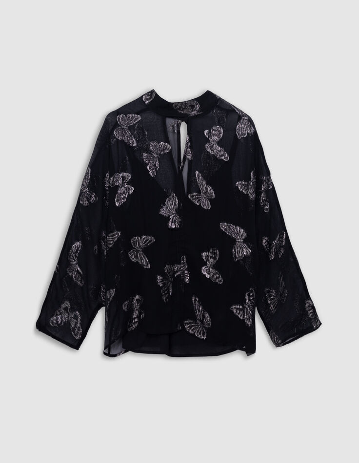 Schwarze Schmetterlingsbluse aus Jacquard f&uuml;r Damen-6