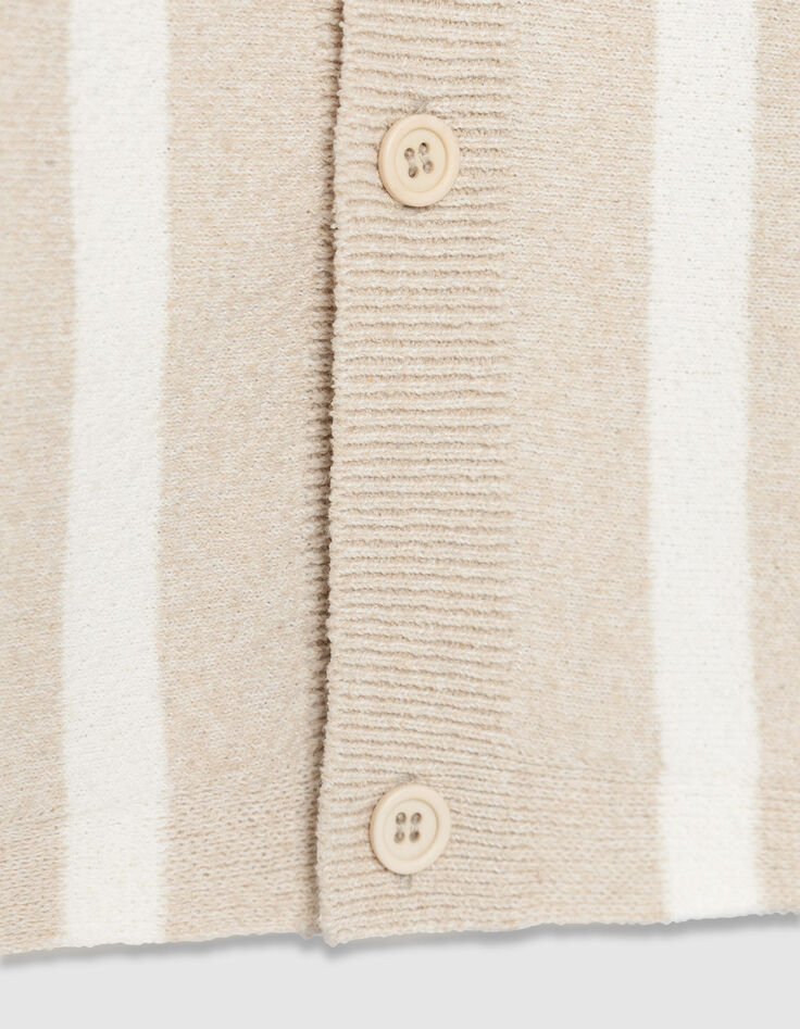 Camisa de punto beige de manga corta con rayas anchas-8