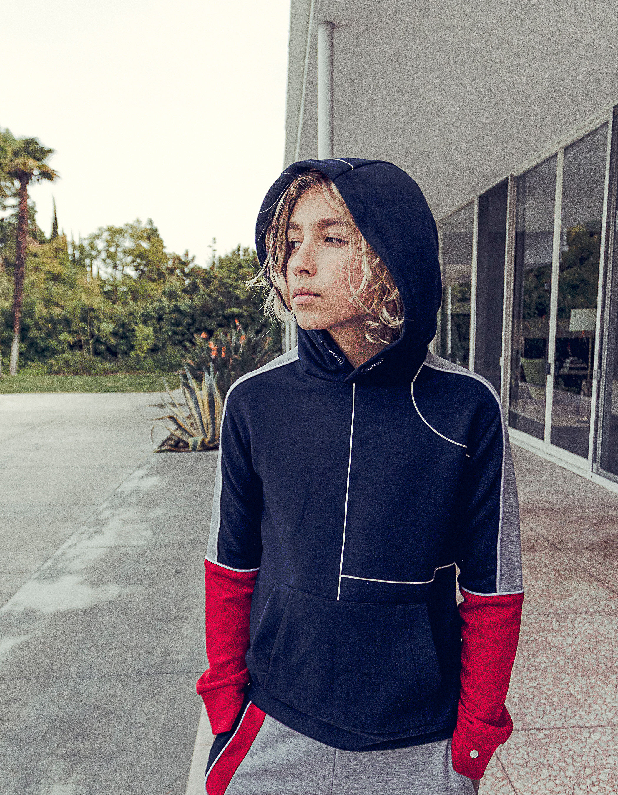 Boys navy grey and red kangaroo pocket sweatshirt IKKS