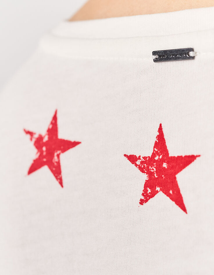 Weißes Damen-T-Shirt  mit Acid-Wash-Optik und Lippen-Motiv-5