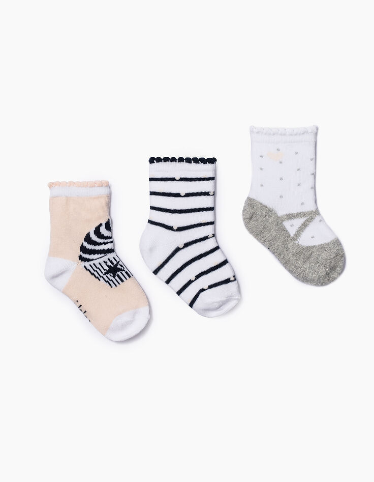 Chaussettes blanches, rose, navy bébé fille-1