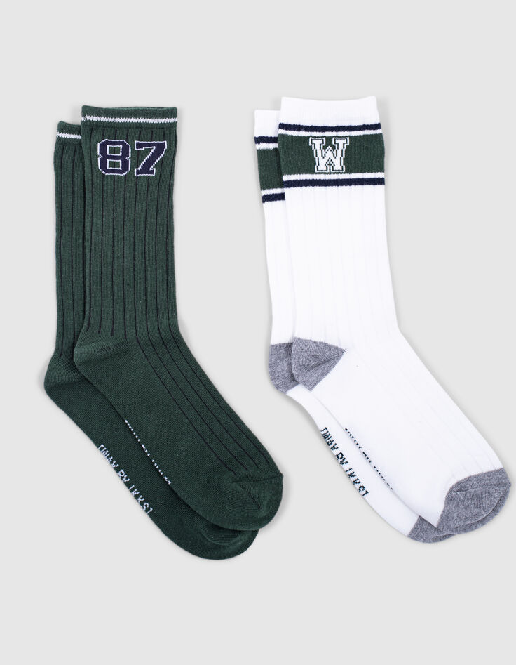 Jungensocken in englisch Grün und Weiß mit Streifen-3