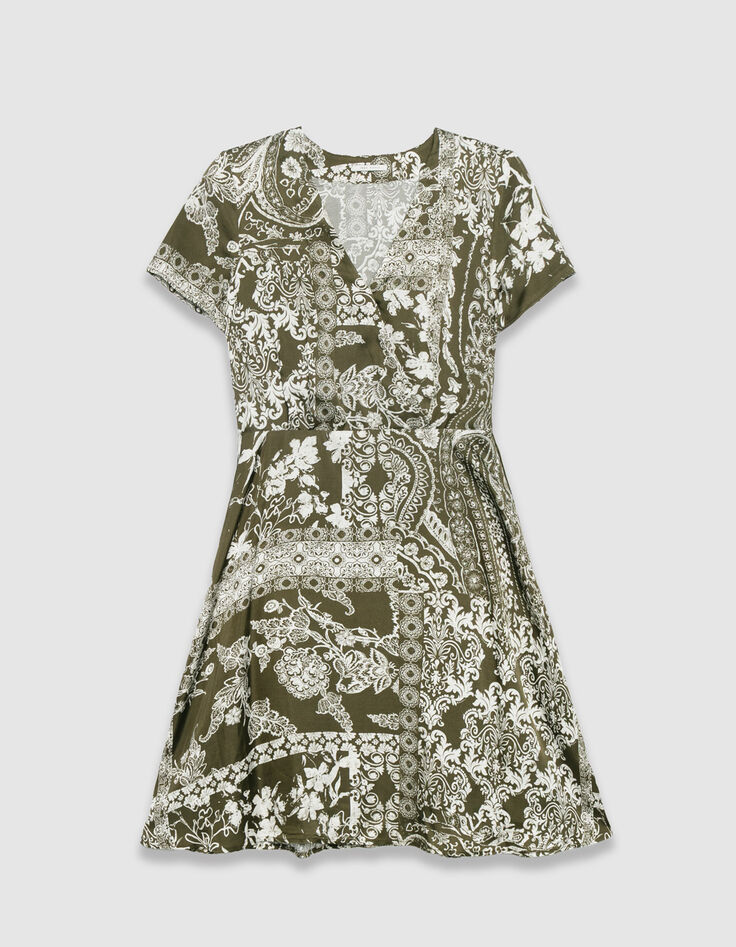 Robe fluide kaki imprimé foulard Femme-6