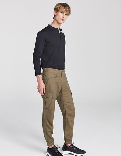 Pantalón cargo CROPPED caqui lino bajo elásticos Hombre - IKKS