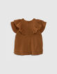 Baby girls’ camel dress with ruffled & embroidered dickey-3