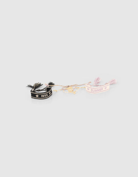 Mädchenarmbänder in Flieder, Schwarz, Weiß mit Stickerei
