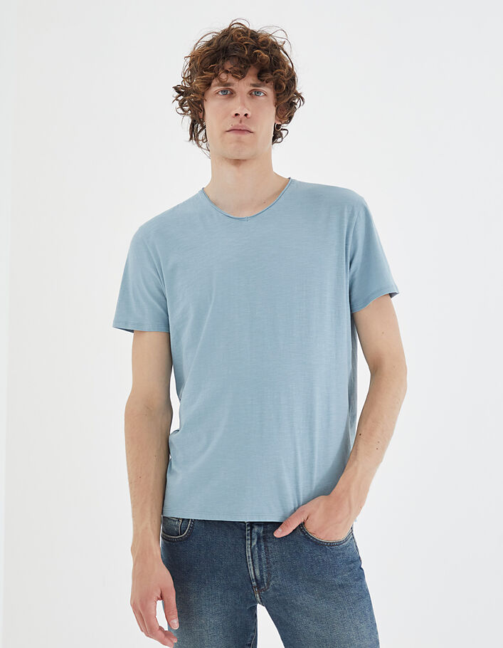 Tee-shirt L'Essentiel ice blue à col V Homme - IKKS
